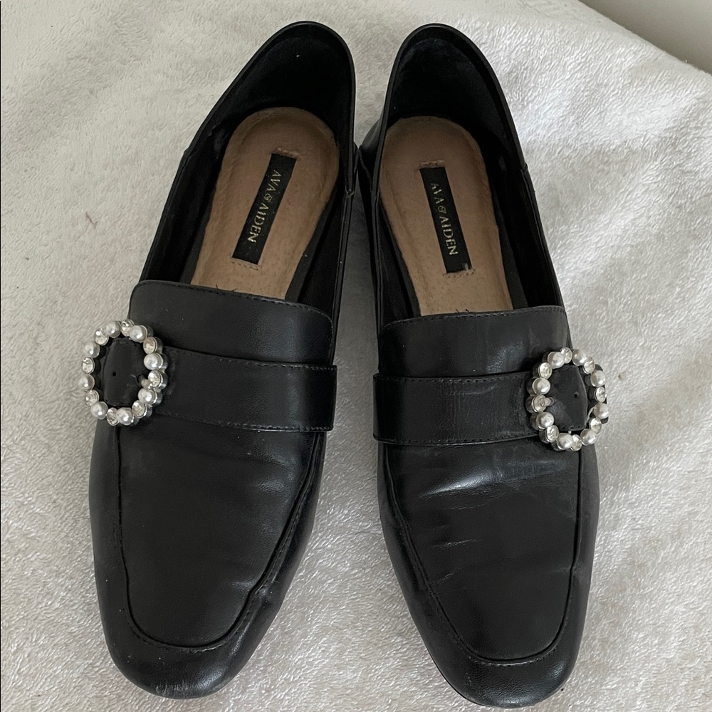 Anne Klein Black Loafers with Pearl Accent